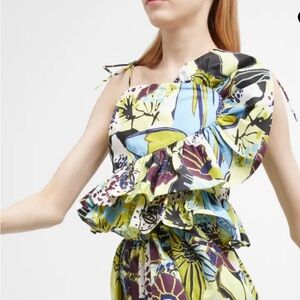 Tanya Taylor Claudette Tie-Shoulder Ruffle Peplum Top NWT 2